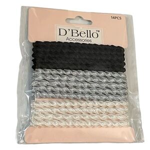 NWT D’Bello Hair Elastics Pack of 14 / Pearl, Black, Gray / Textured Hair Ties